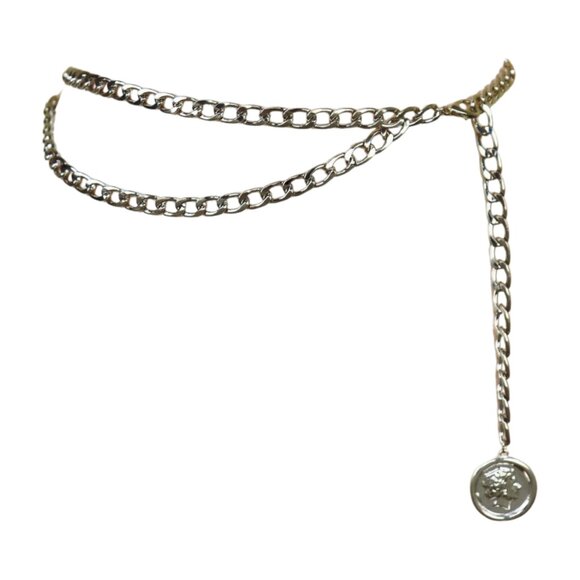 Women Silver Metal Chain Link Belt Hip High Waist Medallion Coin Charm M L XL main image 5